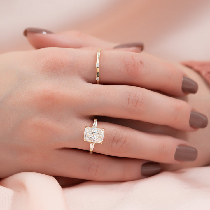 4.50CT Cushion Lab Grown E/VVS1 Diamond Three Stone Engagement Ring