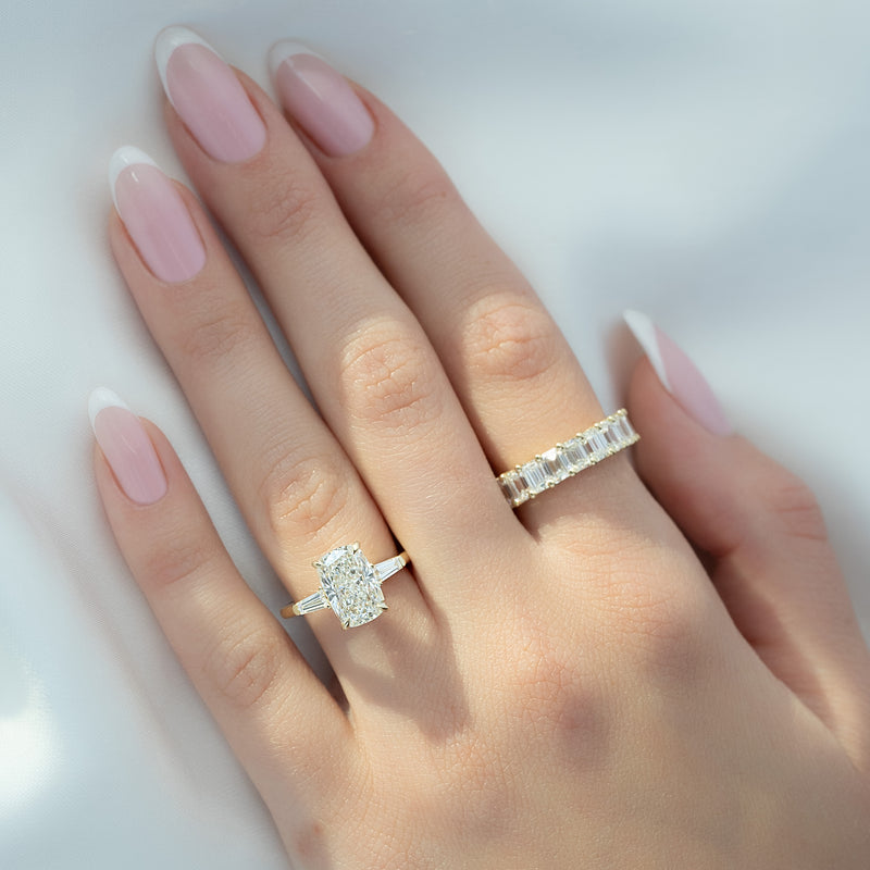 4.50CT Cushion Lab Grown E/VVS1 Diamond Three Stone Engagement Ring