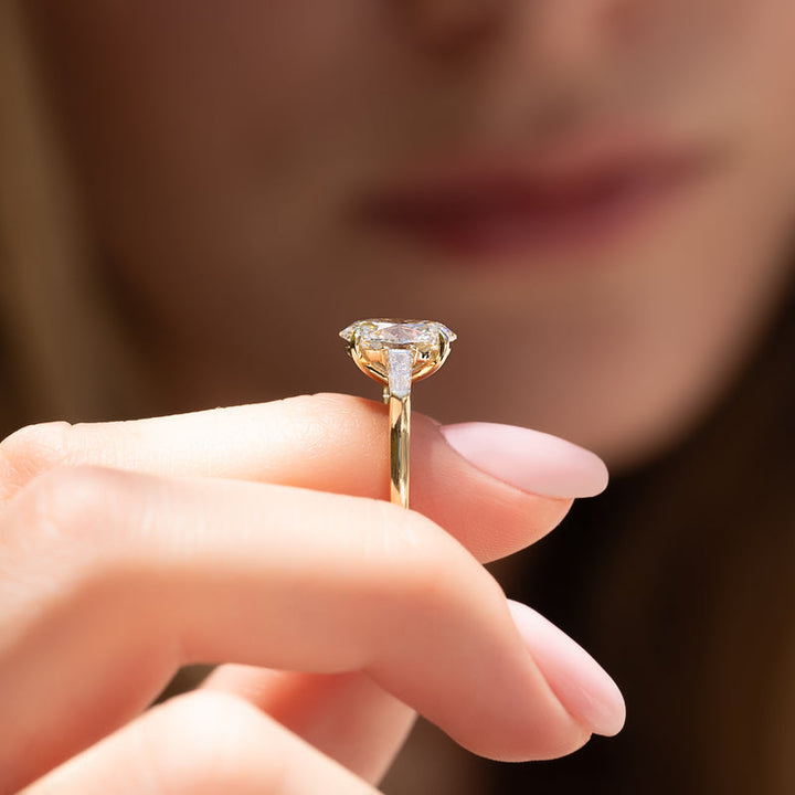 3.50CT Oval Lab Grown E/VS1 Three Stone Diamond Engagement Ring