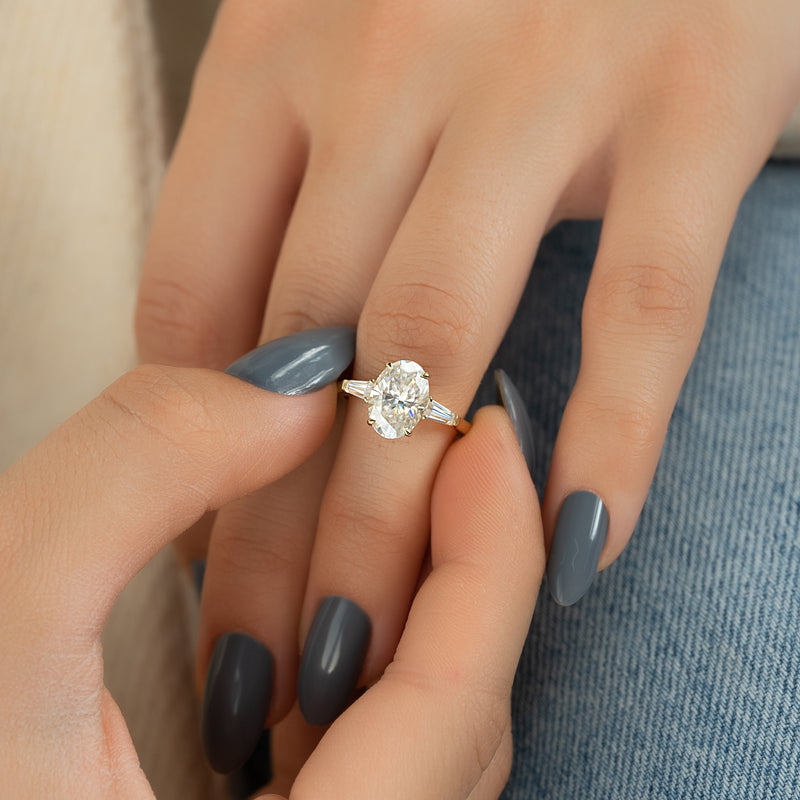 3.50CT Oval Lab Grown E/VS1 Three Stone Diamond Engagement Ring