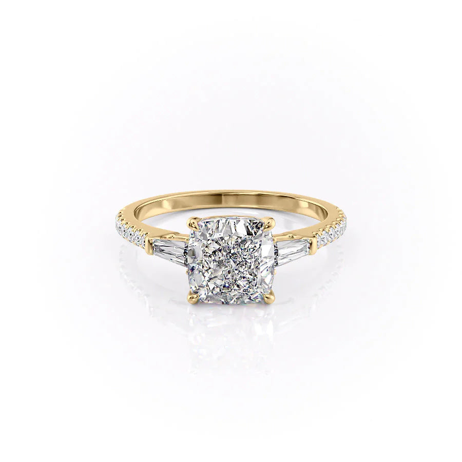 2.50CT Cushion Lab Grown F/VS1 Three Stone Diamond Pave Engagement Ring
