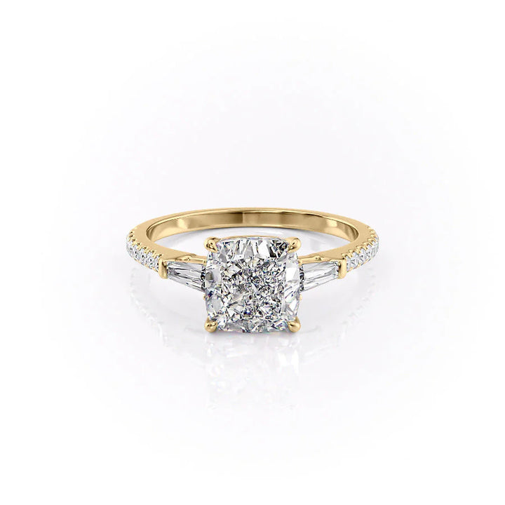 2.50CT Cushion Lab Grown F/VS1 Three Stone Diamond Pave Engagement Ring