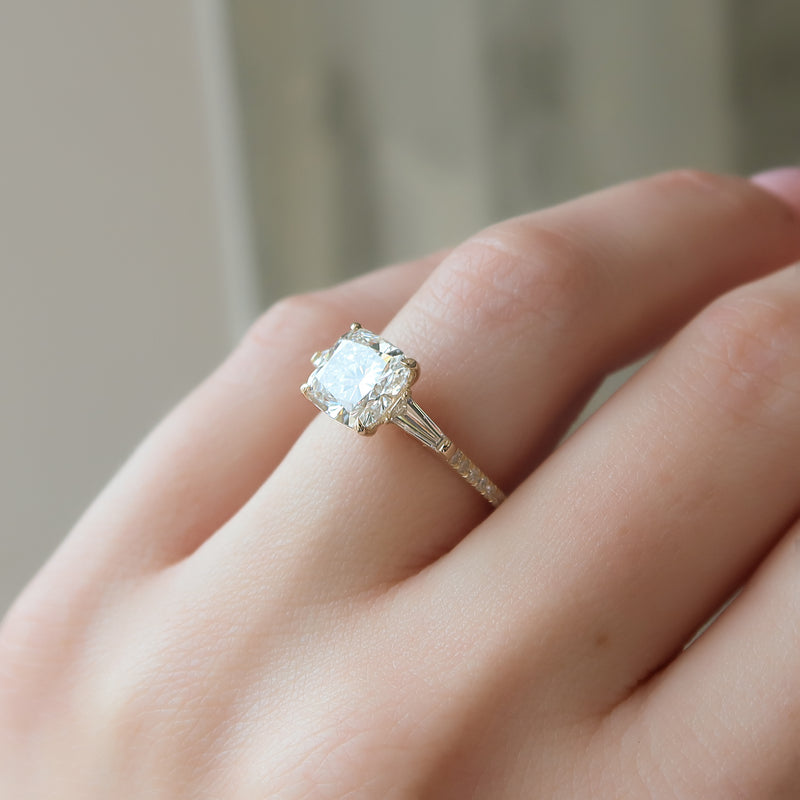 2.50CT Cushion Lab Grown F/VS1 Three Stone Diamond Pave Engagement Ring
