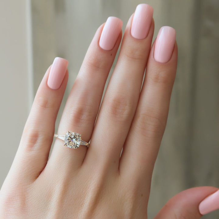 2.50CT Cushion Lab Grown F/VS1 Three Stone Diamond Pave Engagement Ring