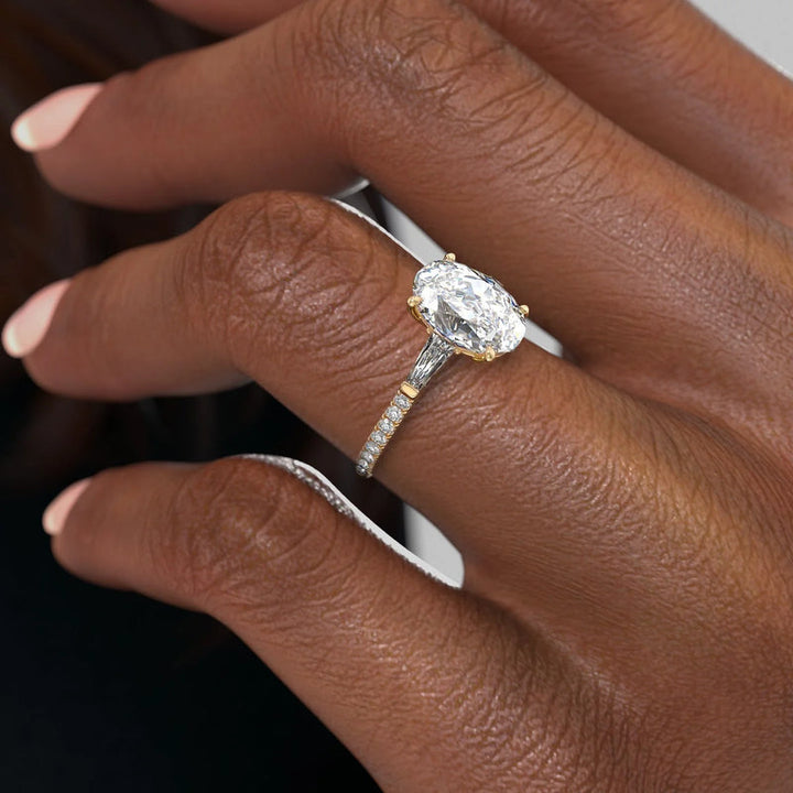 1.50CT Oval Lab Grown E/VVS2 Three Stone Diamond Engagement Ring