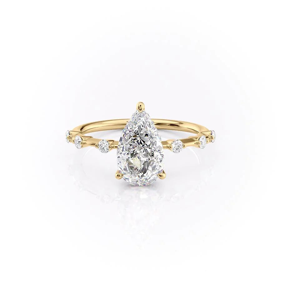 3.50CT Pear Lab Grown F/VS2 Diamond Distance Pave Engagement Ring