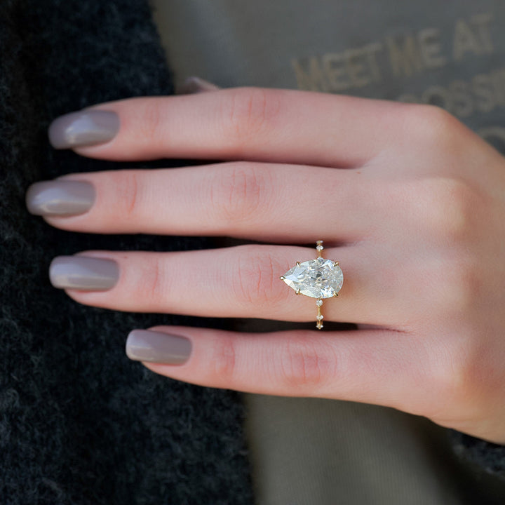 3.50CT Pear Lab Grown F/VS2 Diamond Distance Pave Engagement Ring