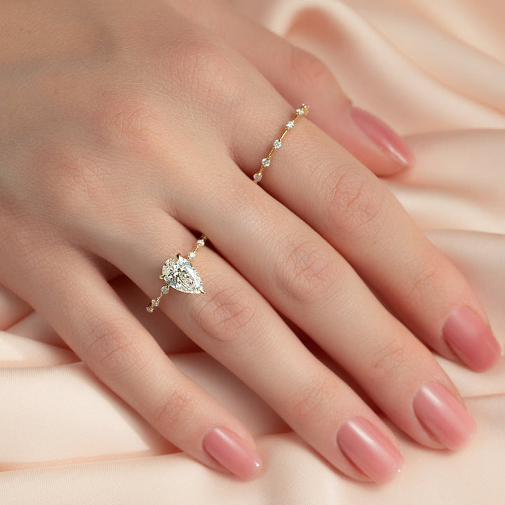 3.50CT Pear Lab Grown F/VS2 Diamond Distance Pave Engagement Ring