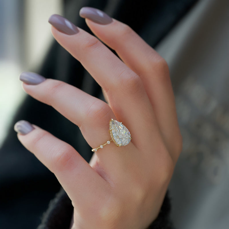 3.50CT Pear Lab Grown F/VS2 Diamond Distance Pave Engagement Ring