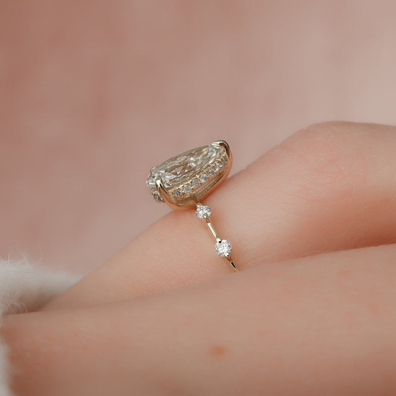 3.50CT Pear Lab Grown F/VS2 Diamond Distance Pave Engagement Ring