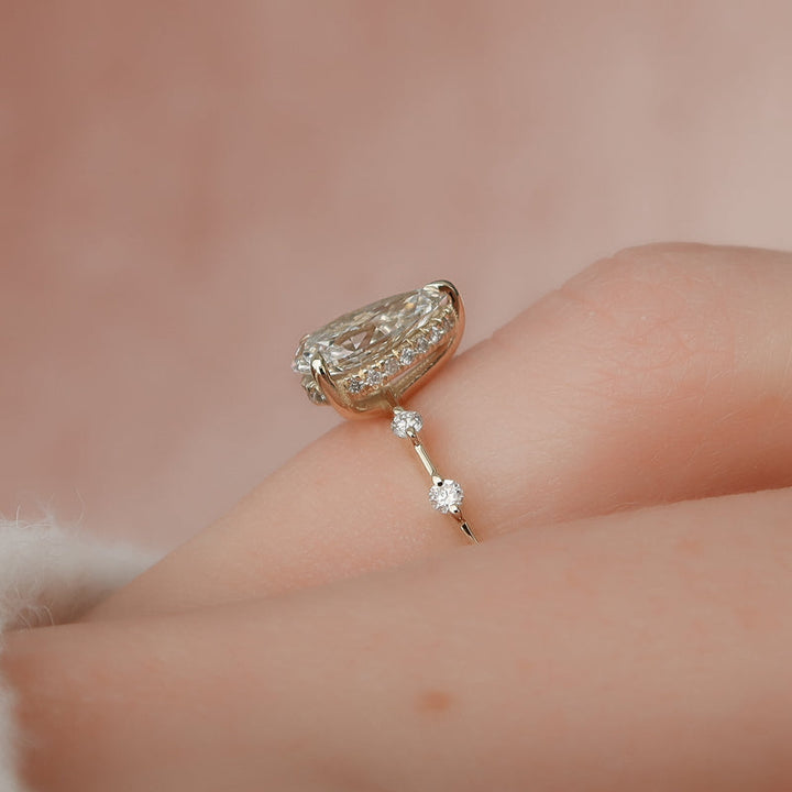 3.50CT Pear Lab Grown F/VS2 Diamond Distance Pave Engagement Ring