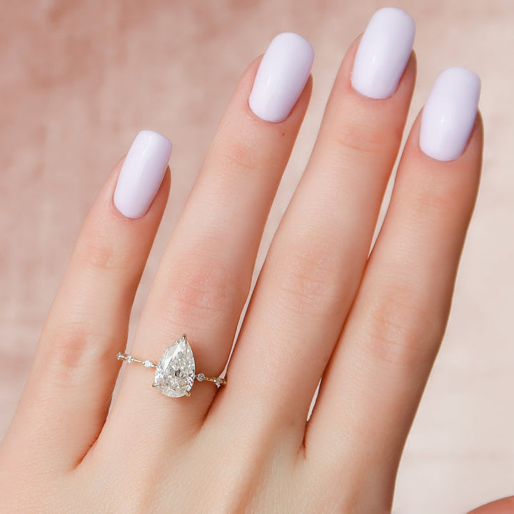 3.50CT Pear Lab Grown F/VS2 Diamond Distance Pave Engagement Ring