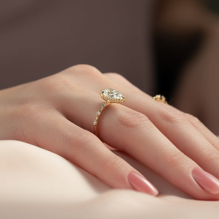 3.50CT Pear Lab Grown F/VS2 Diamond Distance Pave Engagement Ring