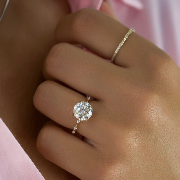 3.0CT Round Lab Grown E/VS1 Diamond Distance Pave Engagement Ring