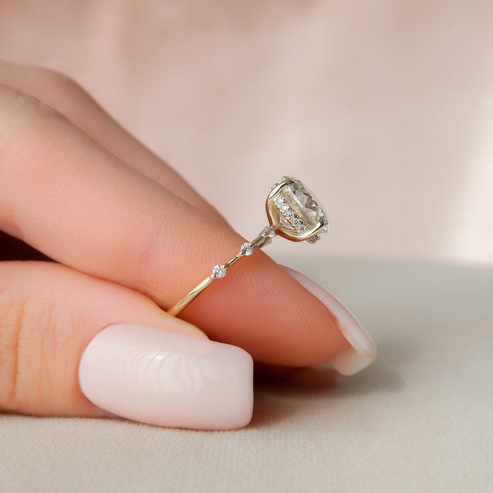 3.0CT Round Lab Grown E/VS1 Diamond Distance Pave Engagement Ring