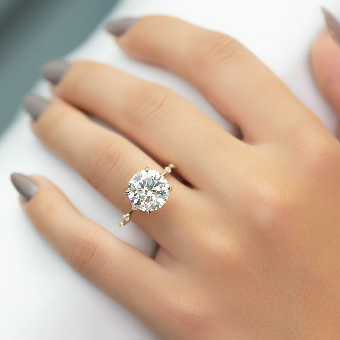 3.0CT Round Lab Grown E/VS1 Diamond Distance Pave Engagement Ring