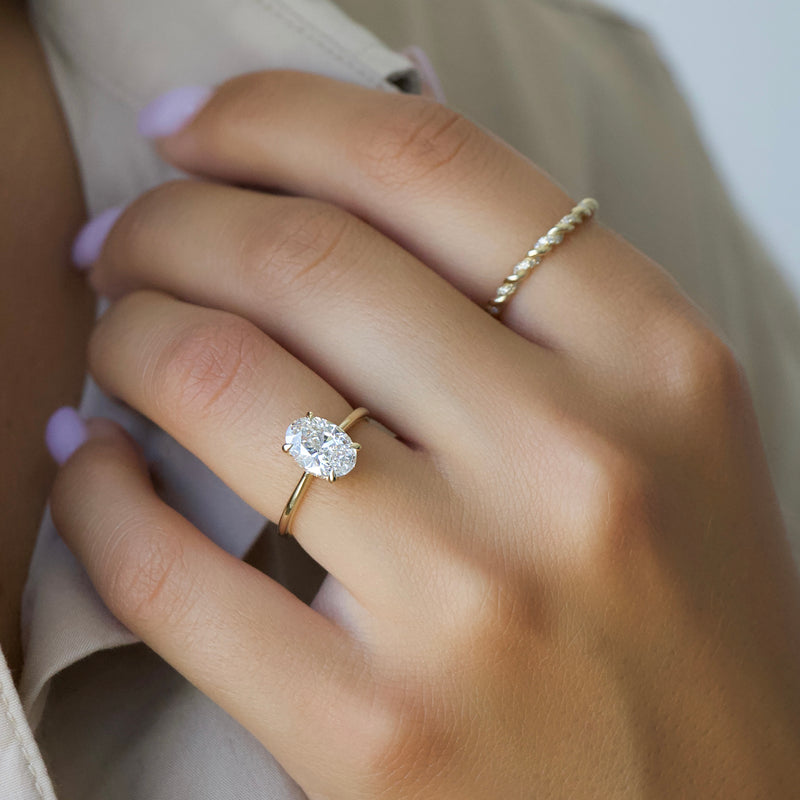 4.0CT Oval Lab Grown E/VS1 Hidden Halo Diamond Engagement Ring