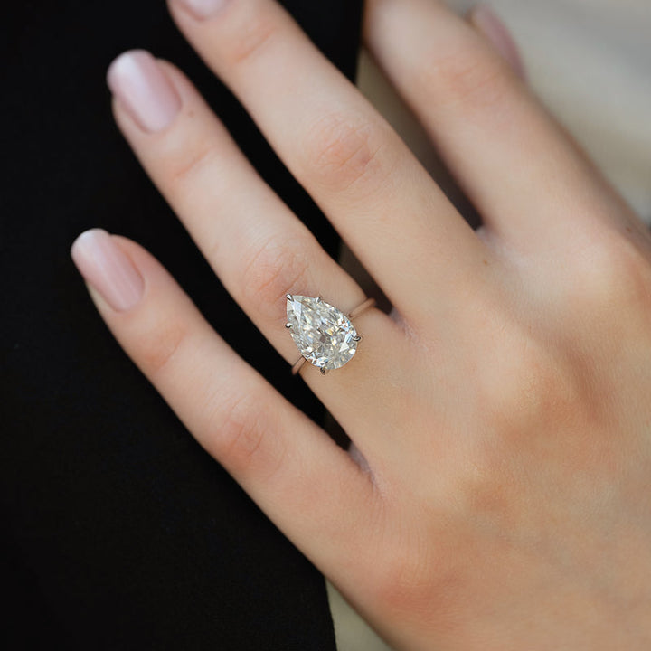 2.50CT Pear Lab Grown E/VVS1 Solitaire Diamond Hidden Halo Engagement Ring
