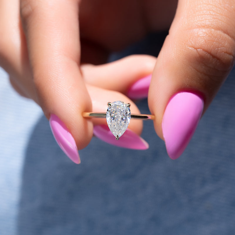 2.50CT Pear Lab Grown E/VVS1 Solitaire Diamond Hidden Halo Engagement Ring
