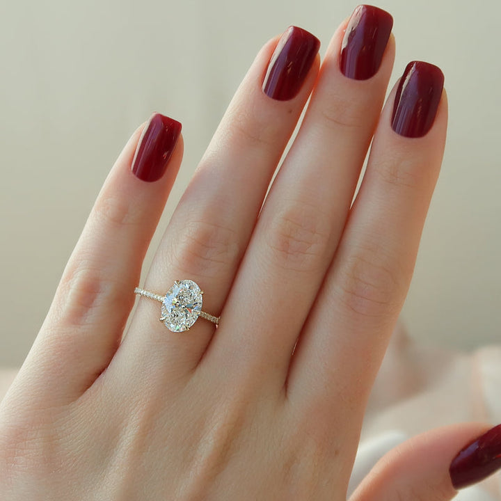 2.50CT Oval Lab Grown E/VVS1 Diamond Hidden Halo Engagement Ring