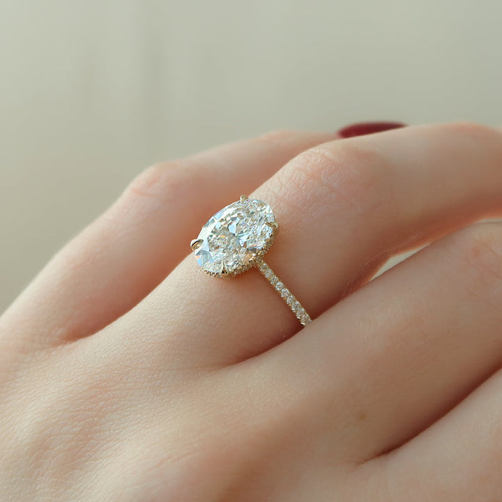 2.50CT Oval Lab Grown E/VVS1 Diamond Hidden Halo Engagement Ring