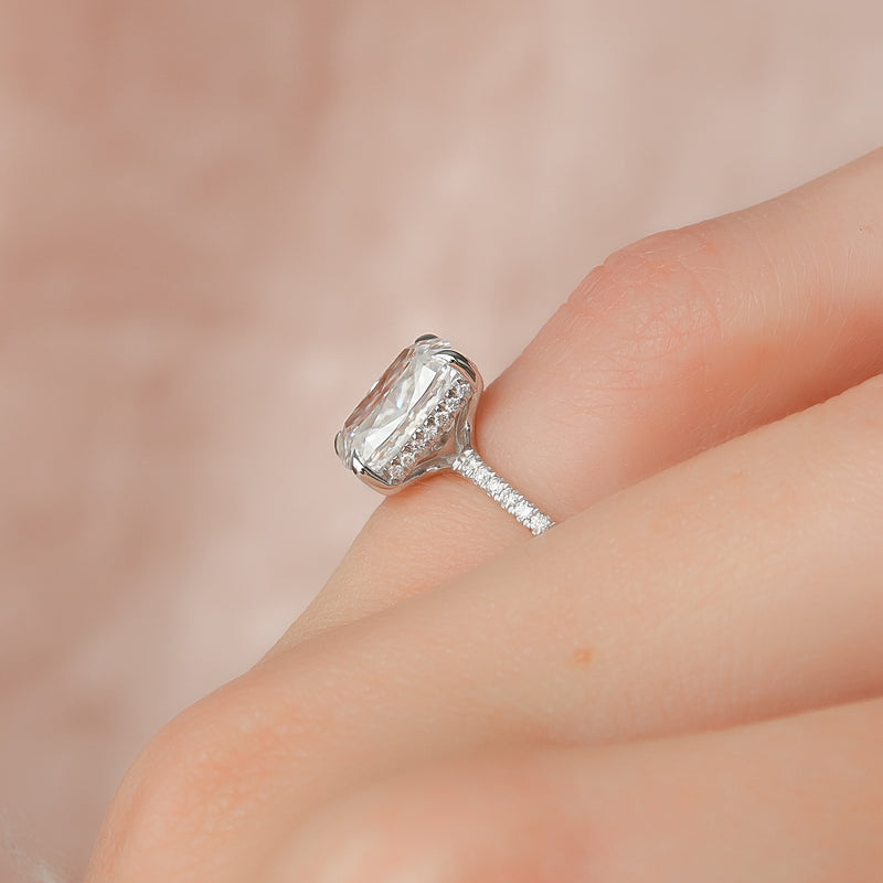 2.50CT Elongated Cushion Lab Grown D/VVS Diamond Hidden Halo Engagement Ring