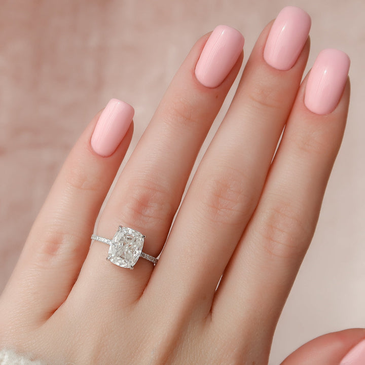 2.50CT Elongated Cushion Lab Grown D/VVS Diamond Hidden Halo Engagement Ring