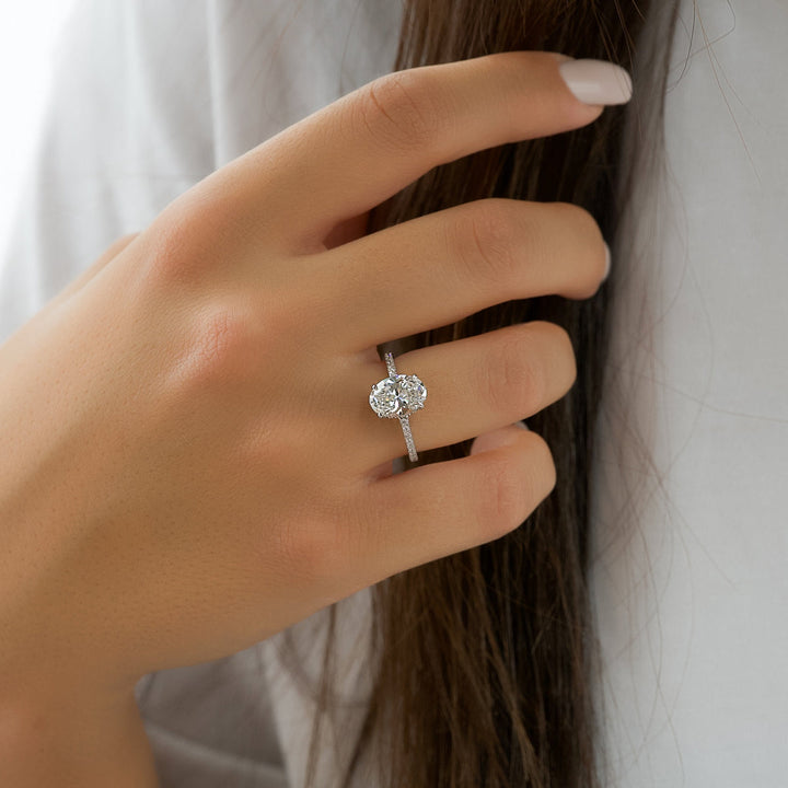 2.50CT Oval Lab Grown E/VVS1 Diamond Hidden Halo Engagement Ring