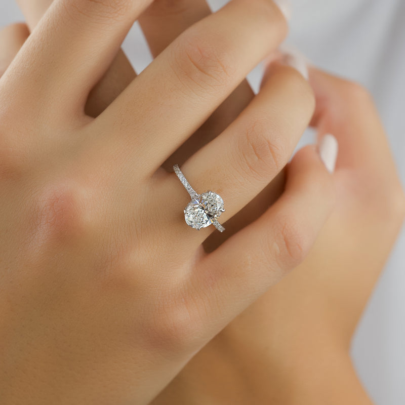 2.50CT Oval Lab Grown E/VVS1 Diamond Hidden Halo Engagement Ring