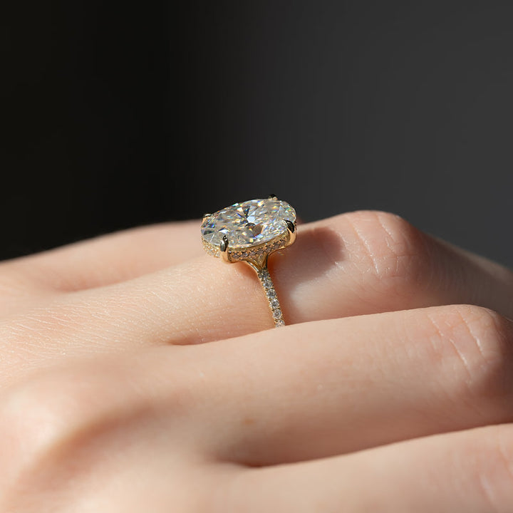 2.50CT Oval Lab Grown E/VVS1 Diamond Hidden Halo Engagement Ring