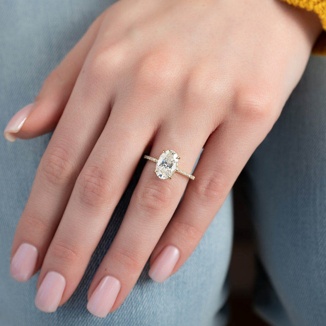 2.50CT Oval Lab Grown E/VVS1 Diamond Hidden Halo Engagement Ring