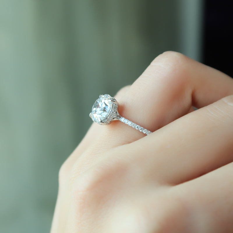 3.0CT Round Lab Grown F/VVS1 Hidden Halo Diamond Engagement Ring