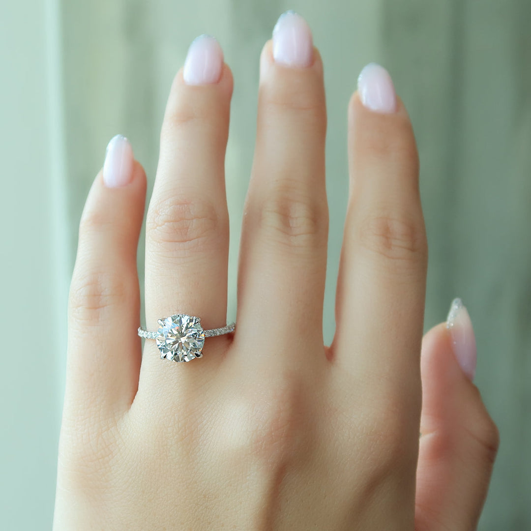 3.0CT Round Lab Grown F/VVS1 Hidden Halo Diamond Engagement Ring