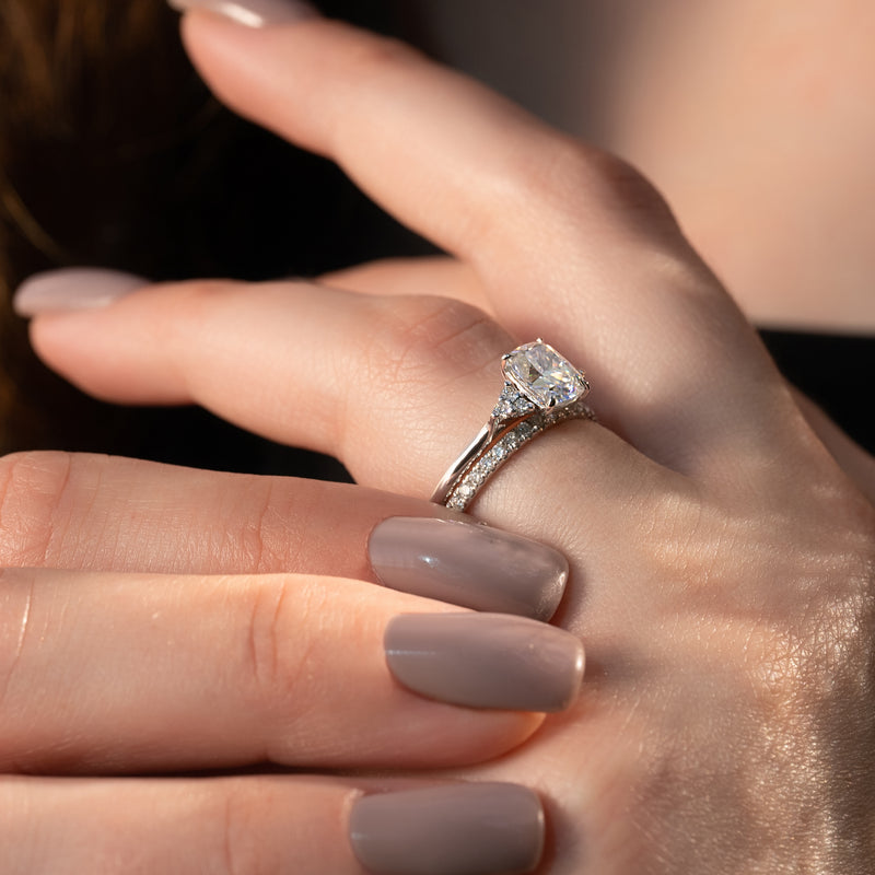 1.0CT Cushion Lab Grown E/VVS2 Diamond Cluster Engagement Ring