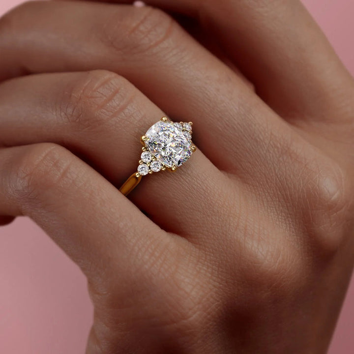 1.0CT Cushion Lab Grown E/VVS2 Diamond Cluster Engagement Ring