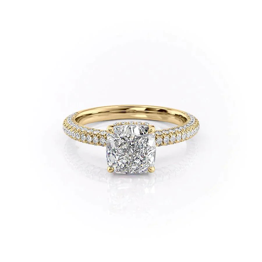 2.0CT Cushion Lab Grown F/VVS1 Diamond Three Side Pave Engagement Ring