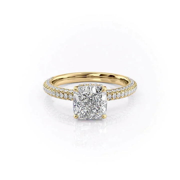 2.0CT Cushion Lab Grown F/VVS1 Diamond Three Side Pave Engagement Ring