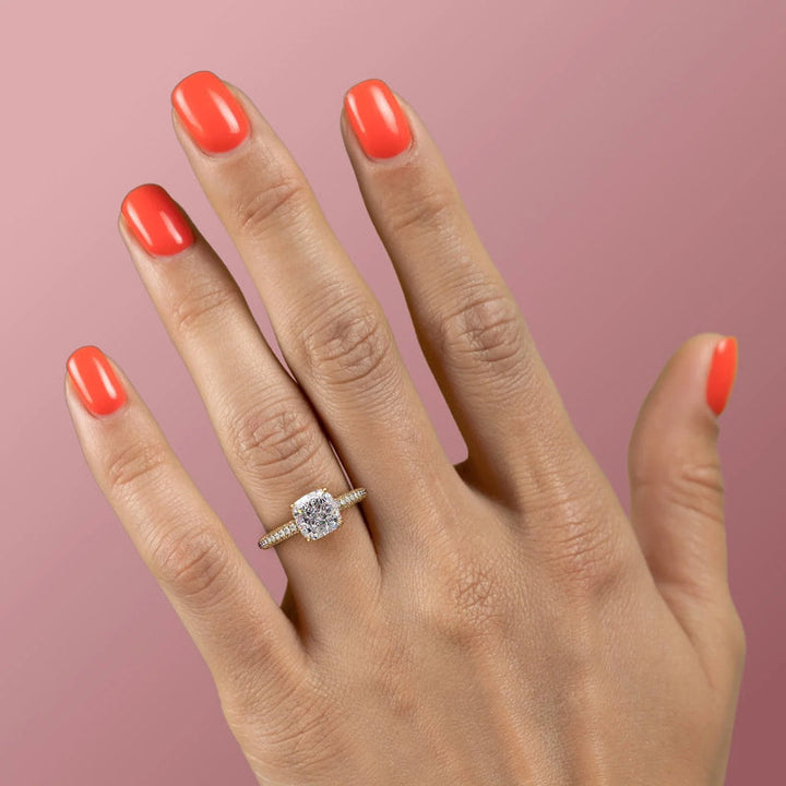 2.0CT Cushion Lab Grown F/VVS1 Diamond Three Side Pave Engagement Ring