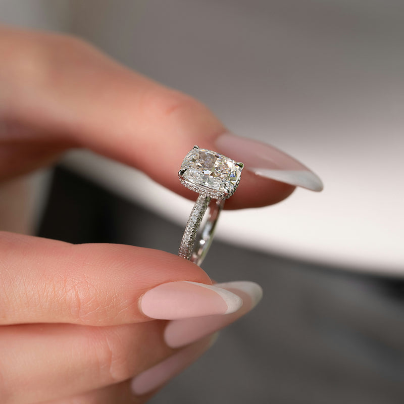 2.50CT Cushion Lab Grown F/VS1 Diamond Micro Pave Engagement Ring