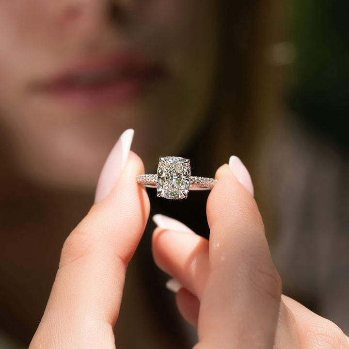 2.50CT Cushion Lab Grown F/VS1 Diamond Micro Pave Engagement Ring
