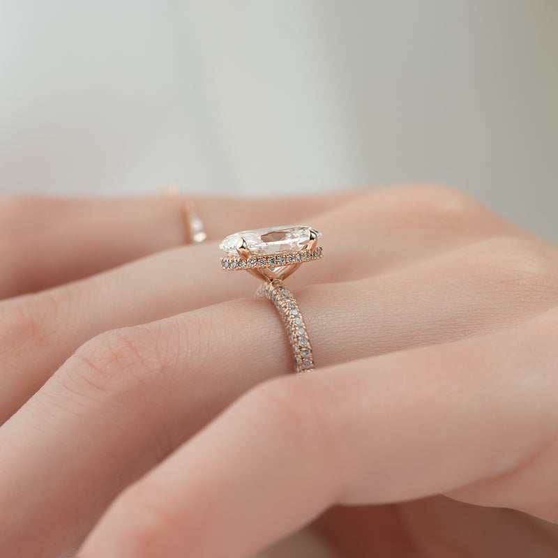 3.50CT Oval Lab Grown F/VS2 Diamond Micro Pave Engagement Ring