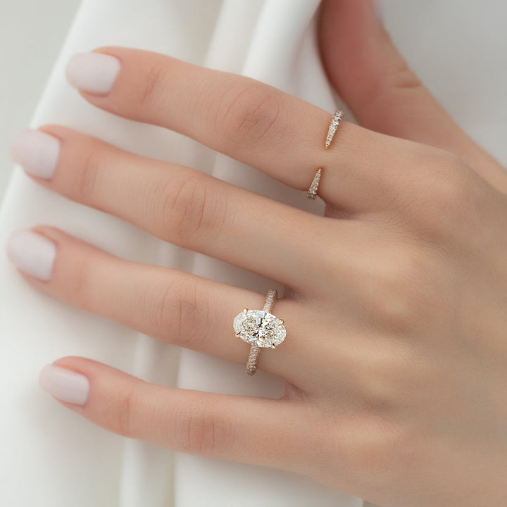 3.50CT Oval Lab Grown F/VS2 Diamond Micro Pave Engagement Ring