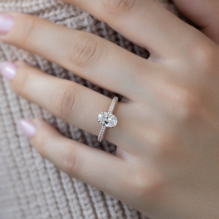 3.50CT Oval Lab Grown F/VS2 Diamond Micro Pave Engagement Ring