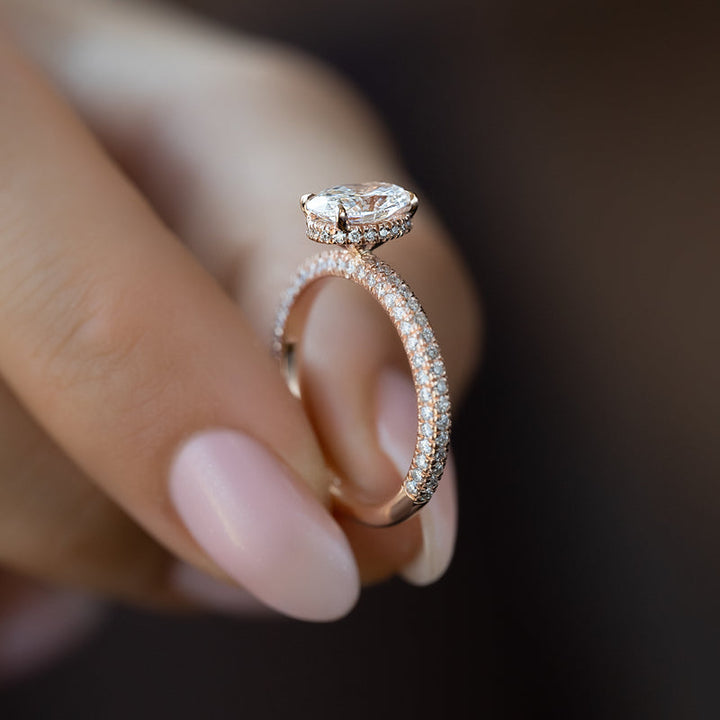 3.50CT Oval Lab Grown F/VS2 Diamond Micro Pave Engagement Ring