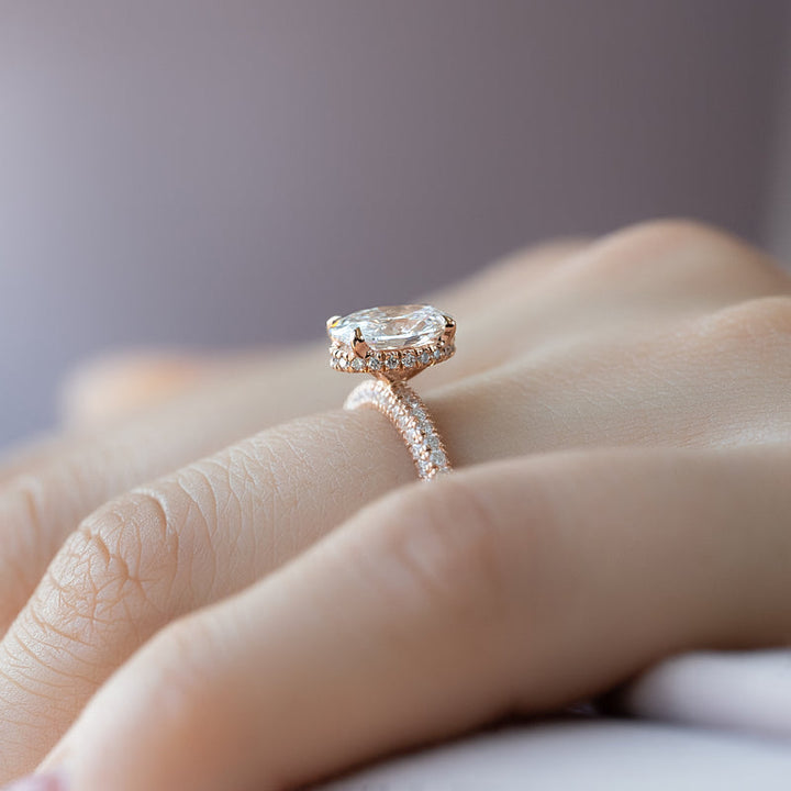3.50CT Oval Lab Grown F/VS2 Diamond Micro Pave Engagement Ring