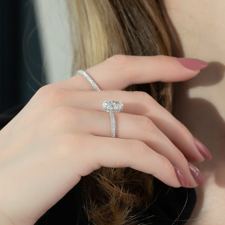3.50CT Oval Lab Grown F/VS2 Diamond Micro Pave Engagement Ring