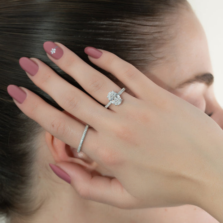 3.50CT Oval Lab Grown F/VS2 Diamond Micro Pave Engagement Ring