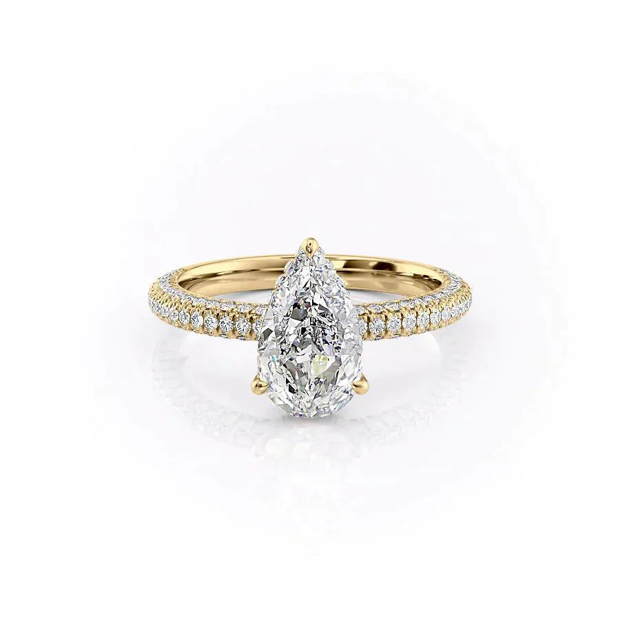 3.50CT Pear Lab Grown E/VVS2 Diamond Three Side Pave Engagement Ring