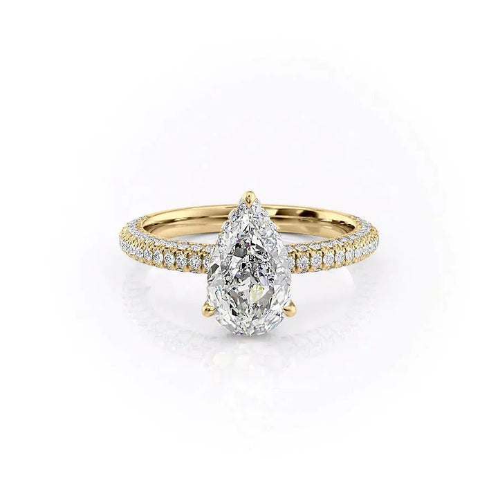 3.50CT Pear Lab Grown E/VVS2 Diamond Three Side Pave Engagement Ring