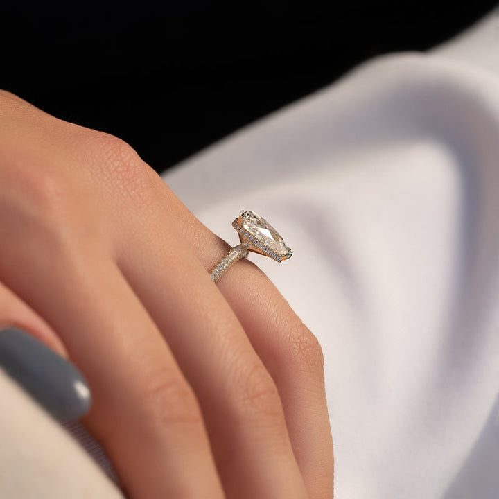 3.50CT Pear Lab Grown E/VVS2 Diamond Three Side Pave Engagement Ring